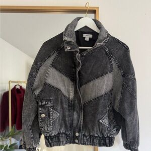Forever 21 Striped Grey Denim Bomber Jacket
